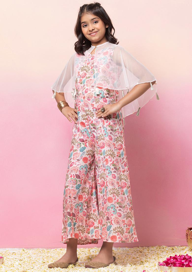 Pastel Pink Sleeveless Jumpsuit With Tasseled Cape (Set of 2)