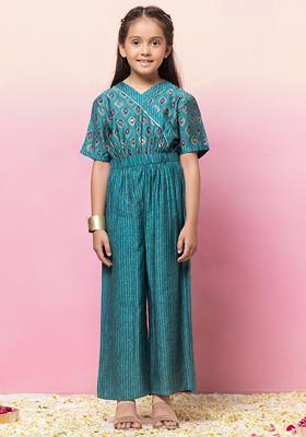 Turquoise Green Boota Print Jumpsuit