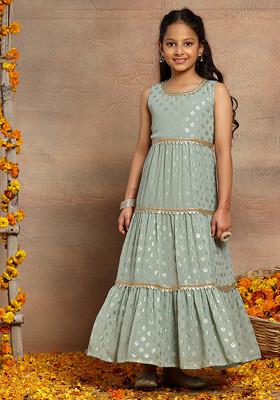 Pastel Blue Foil Print Tiered Jumpsuit