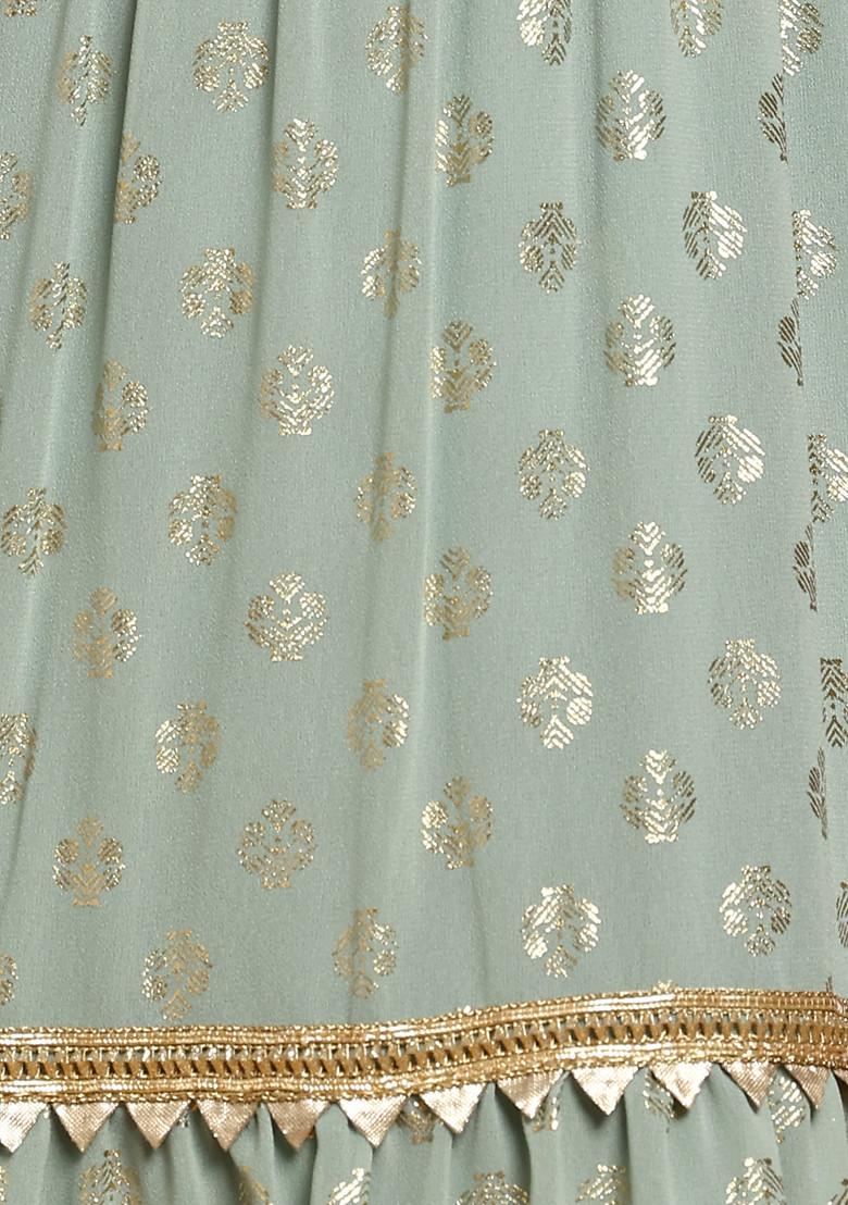 Pastel Blue Foil Print Tiered Jumpsuit