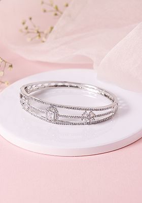 Buy Women Silver Finish Zirconia And White Stone Bangle - Bracelets - Indya