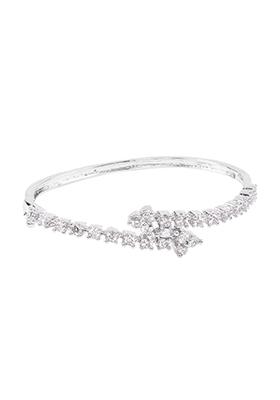 Silver Finish Zirconia Interlinked Cuff Bracelet