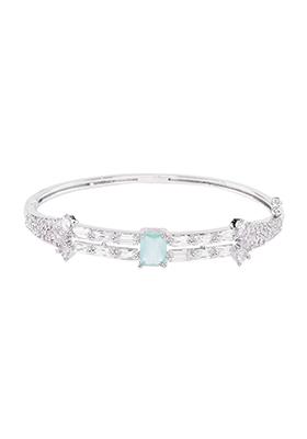 Silver Finish Aqua Blue Stone Cuff Bracelet