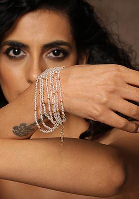 White Gold Tone Beaded Bracelet