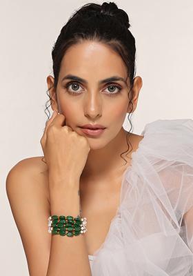 Green And White Gold Tone Pearl Bracelet