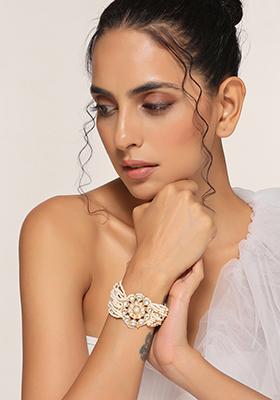 Gold Finish Kundan And Pearl Bracelet