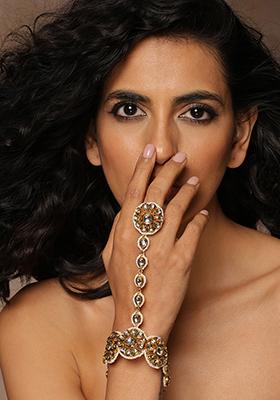 Gold Tone Kundan Hathphool