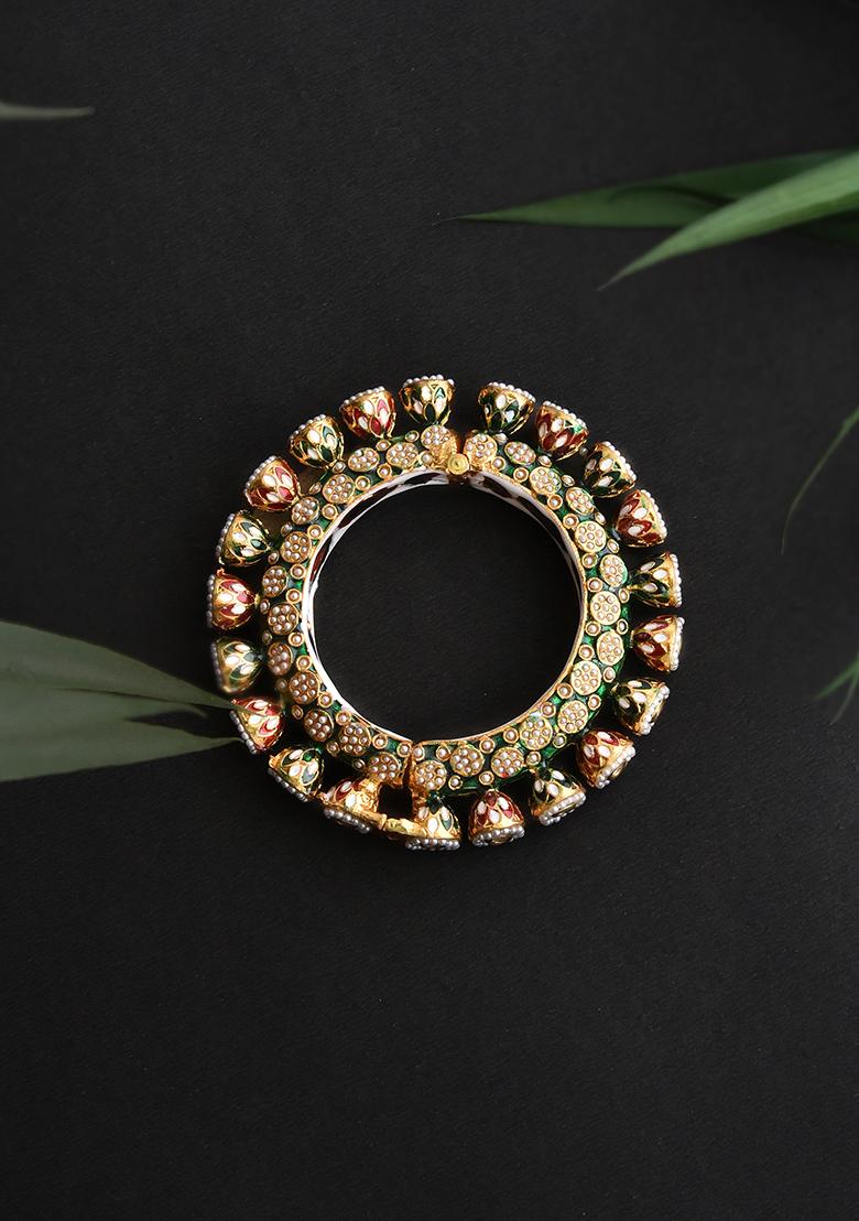 Dark Green Gold Tone Kundan Bangle