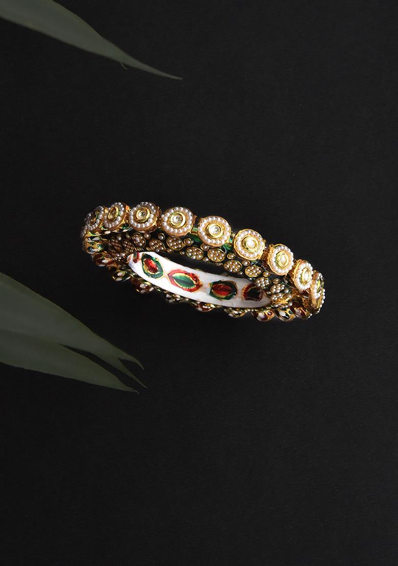 Dark Green Gold Tone Kundan Bangle