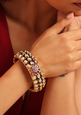 Red Gold Tone Kundan Bangle