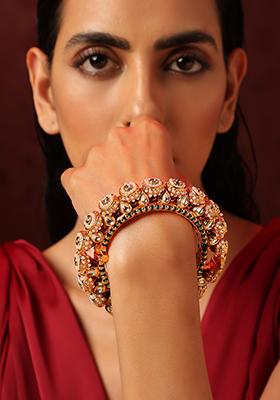 Green Gold Finish Kundan Bangle