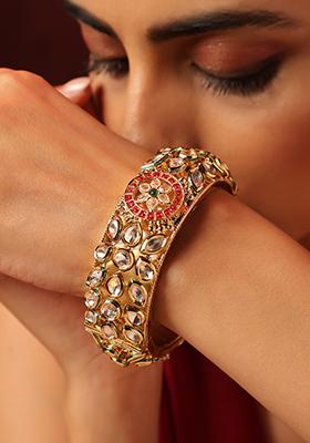 Red Gold Finish Kundan Kada