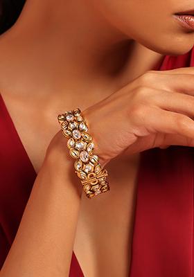Gold Finish Floral Kundan Bangle