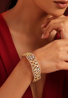 Gold Tone Floral Polki Bangle