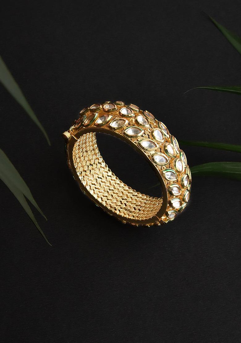 Gold Tone Kundan Bangle - Indya
