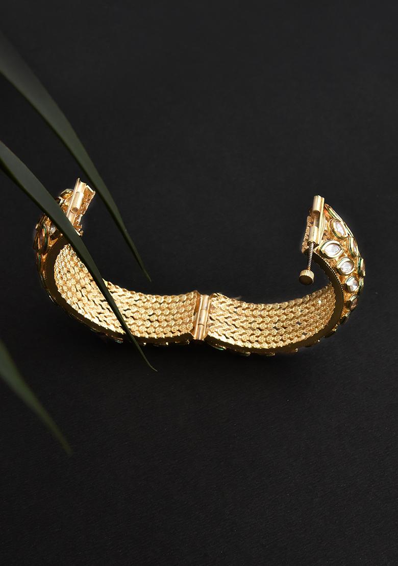 Gold Tone Kundan Bangle - Indya