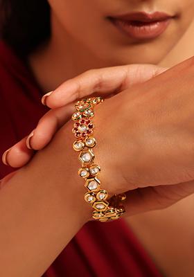 Red Gold Tone Floral Kundan Bangle