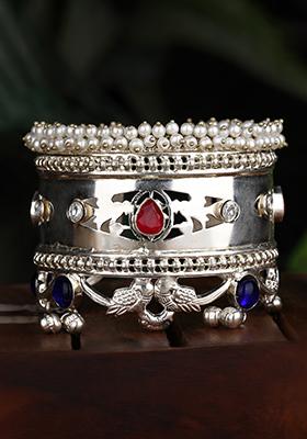 Silver Tone Multicolour Stone Bangle