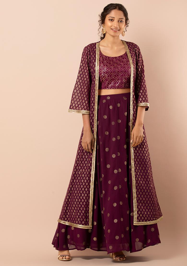 Buy Women Purple Foil Embellished Georgette Maxi Jacket - Cocktail Wear -  Indya