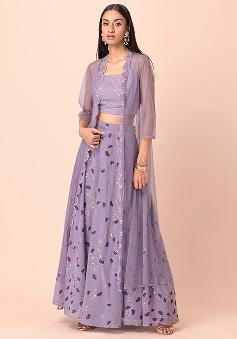 Buy Women Lavender Mesh Scallop Lace Jacket - RTW - Indya