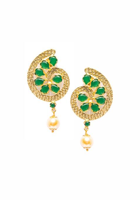 Green-Gold Comma Drop Earrings 