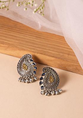 Silver Oxidized Paisley Stud Earrings 