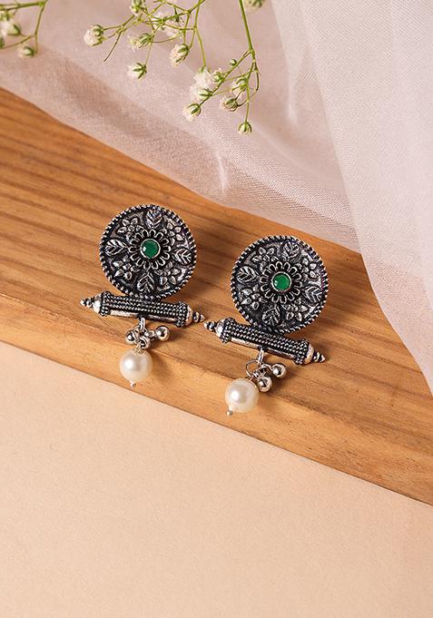 Silver Oxidized Tribal Stud Earrings 