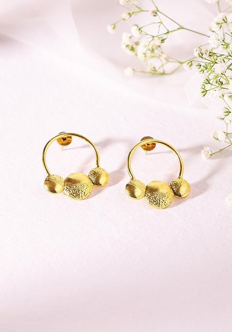 Gold Finish Textured Circular Stud Earrings
