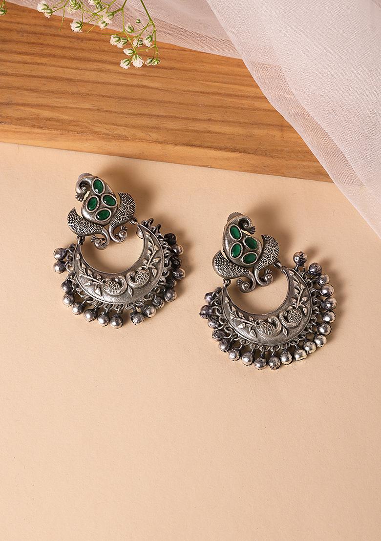 Buy Maati Peacock Statement Antique Oxidized Chandbali Earrings | Tarinika