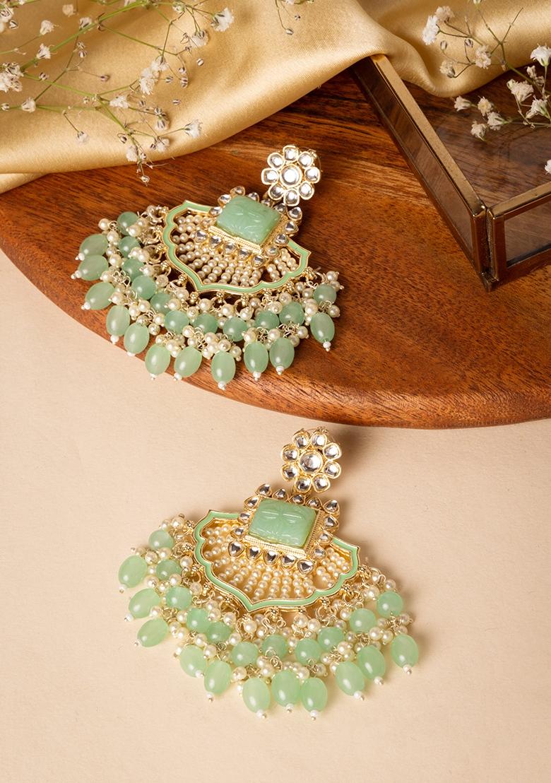 Aarav Jewelry For Reselling  Mango Design Kemp Green Earrings