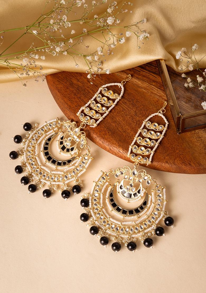 Buy Pink And Black Kundan Polki Earrings by JOULES BY RADHIKA at Ogaan  Market Online Shopping Site