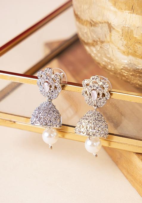 Silver Finish Abstract Floral Jhumki Earrings