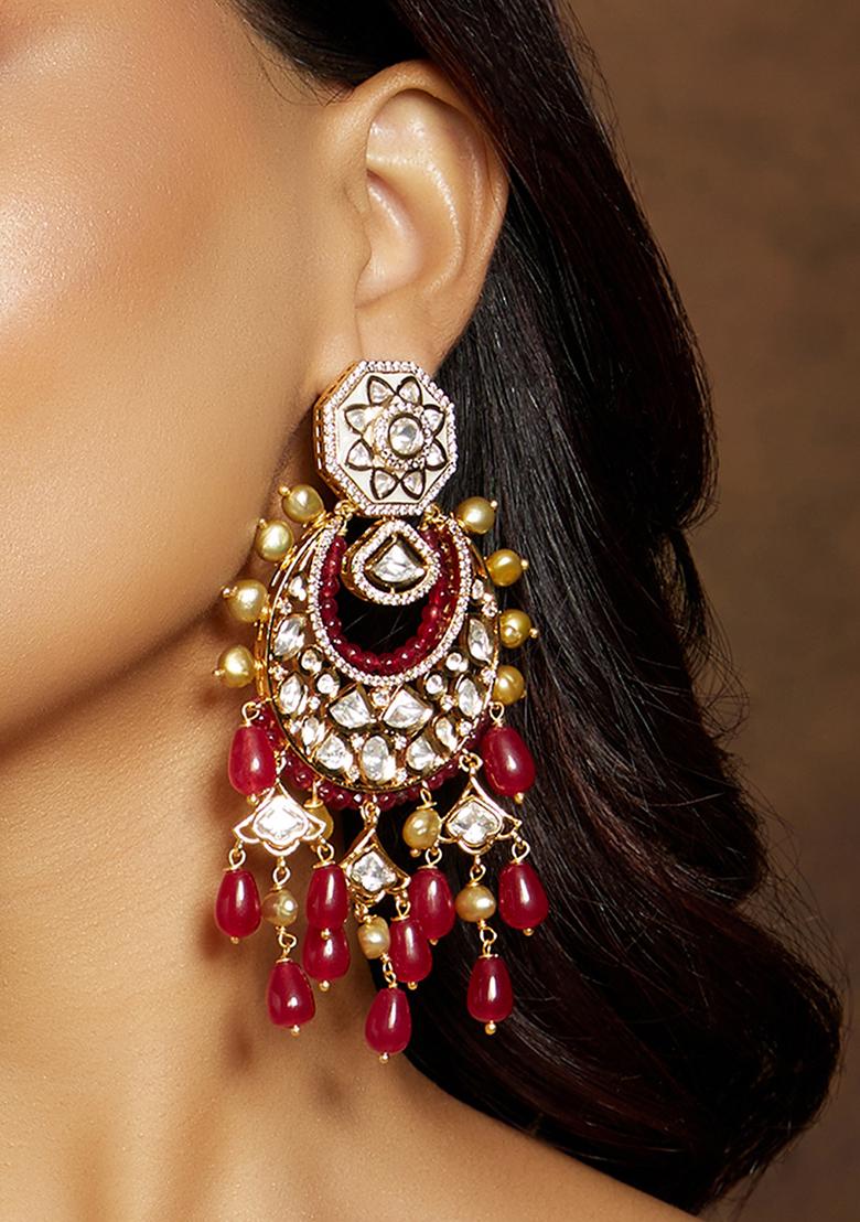 Kundan Earrings with pink drops  NAMASYA