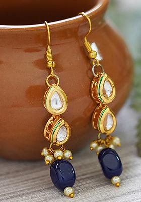 Gold Finish Blue Drop Brass Earrings