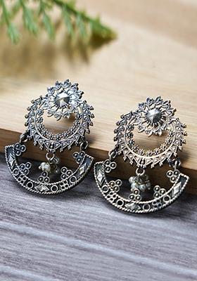 Silver Finish Brass Chandbali Earrings