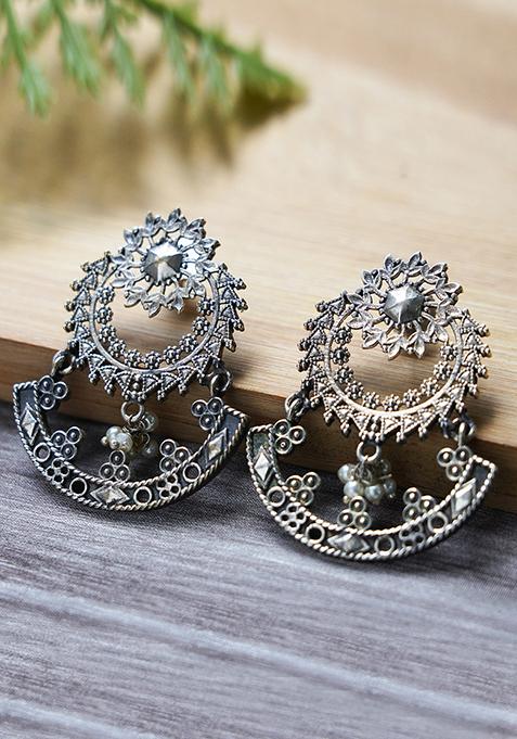 Silver Finish Brass Chandbali Earrings