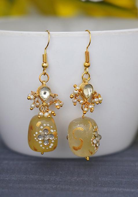 Gold Finish Yellow Drop Brass Earrings