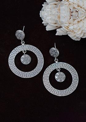 Silver Tone Round Shape Brass Earrings