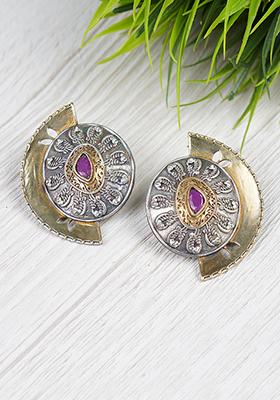 Dual Tone Brass Stud Earrings