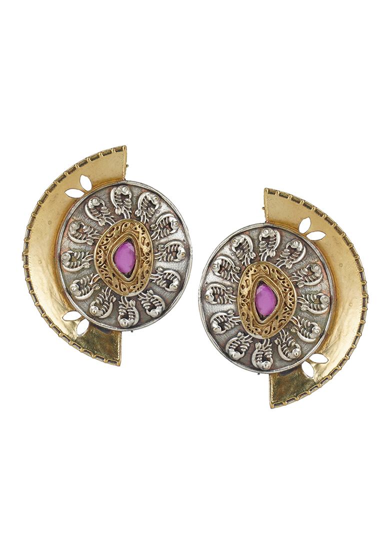 Dual Tone Brass Stud Earrings - Indya