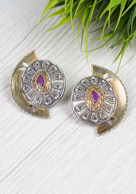 Dual Tone Brass Stud Earrings