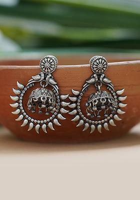 Silver Tone Peacock Motif Brass Earrings