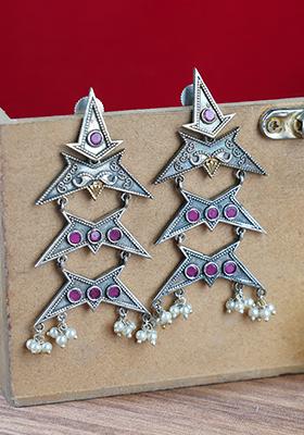 Dual Tone Interlinked Brass Earrings