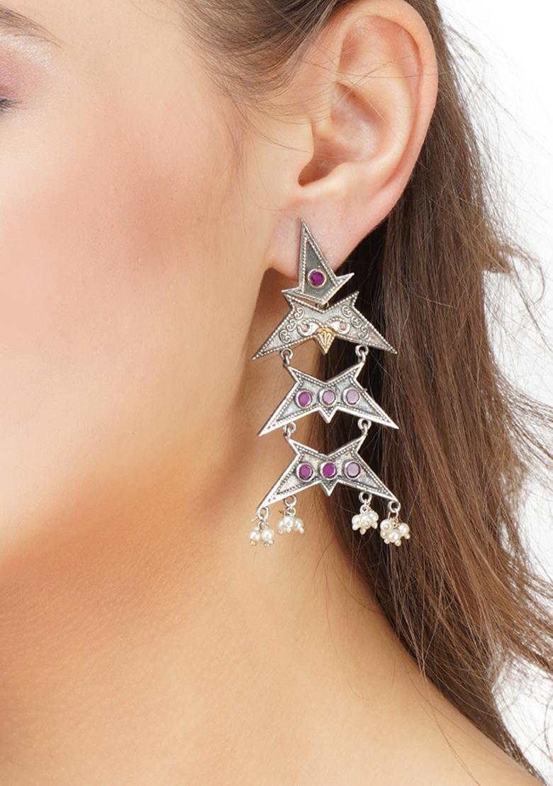 Dual Tone Interlinked Brass Earrings - Indya