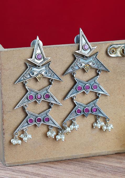 Dual Tone Interlinked Brass Earrings