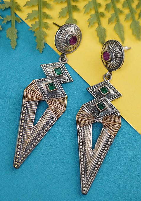 Dual Tone Triangular Brass Earrings