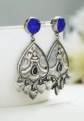 Silver Tone Leaf Motif Brass Earrings