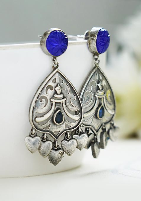 Silver Tone Leaf Motif Brass Earrings