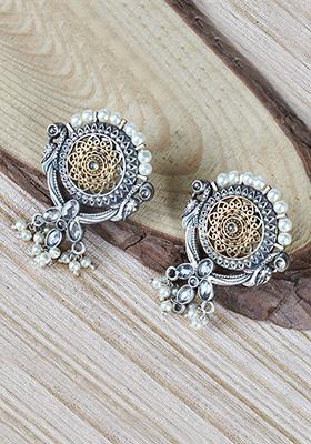 Dual Tone Round Shape Brass Earrings