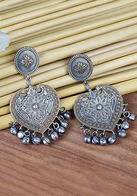 Dual Tone Heart Shape Beaded Brass Earrings